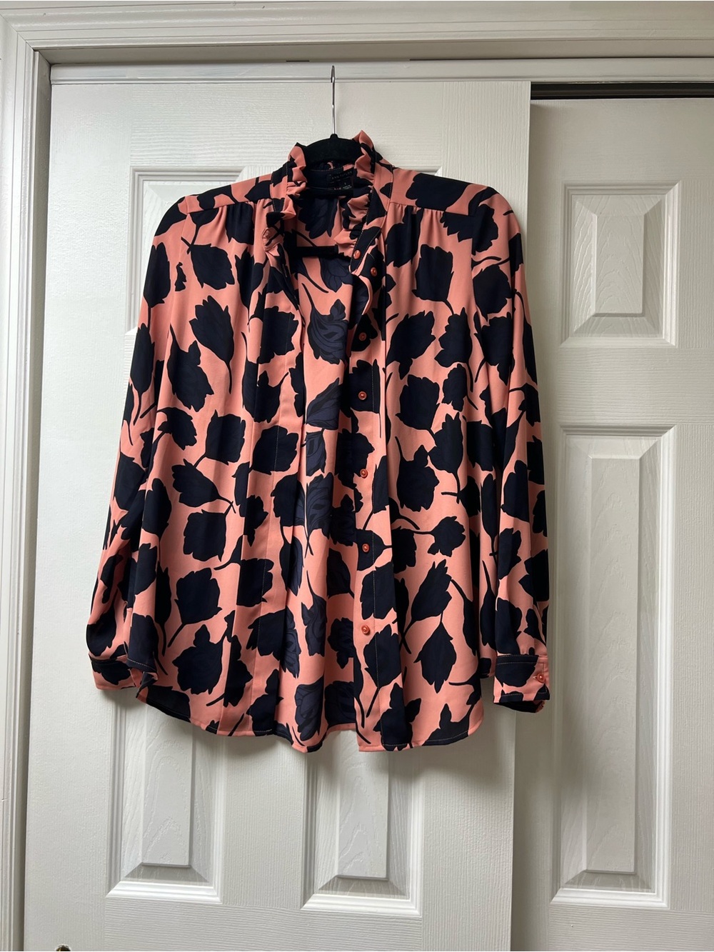 Ann Taylor Pink and Black Floral Button-Down Blouse